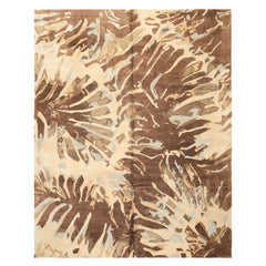 8x10 Brown, Beige, Blue Color Hand Knotted Tibetan Wool & Pure Silk Modern & Contemporay Oriental Rug