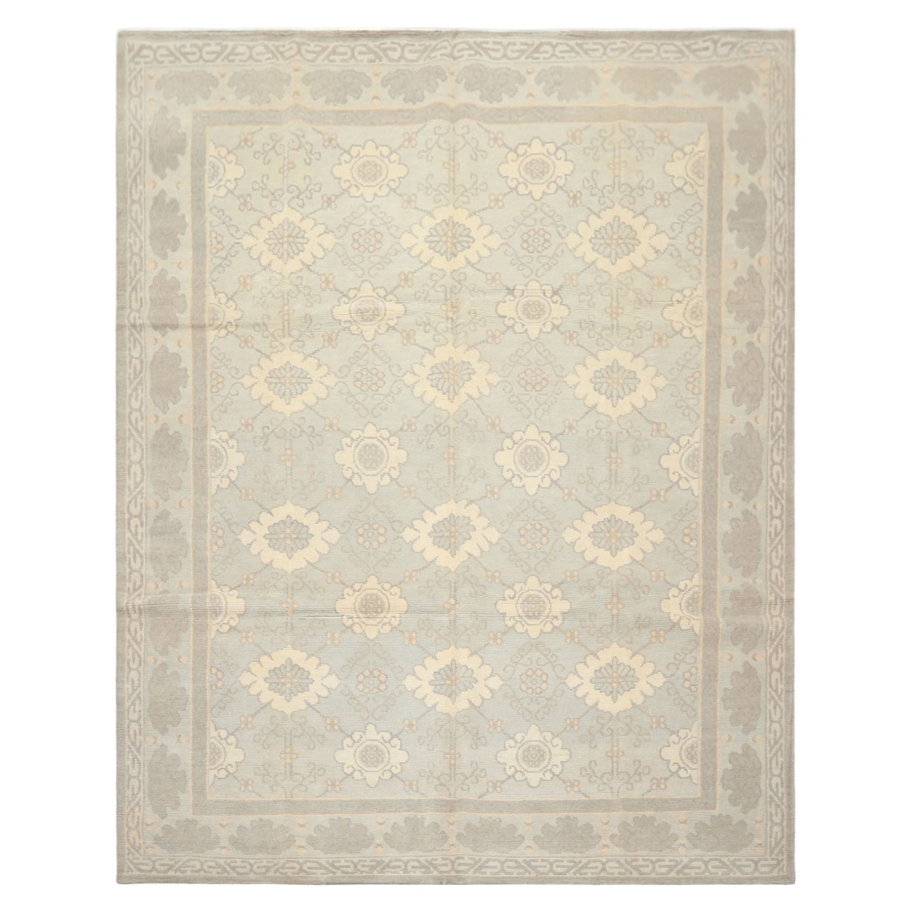 8x10 Seafoam, Gray, Cream Color Hand Knotted Tibetan Wool Transitional Oriental Rug