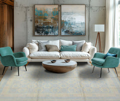 Blue Ivory 8x10 Premium Tibetan Transitional Tibetano Designer Hand Knotted Wool Oriental Area Rug