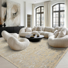 8x10 Beige, Gray, Color Hand Knotted Oushak Wool & Bamboo Silk Modern & Contemporary Oriental Rug