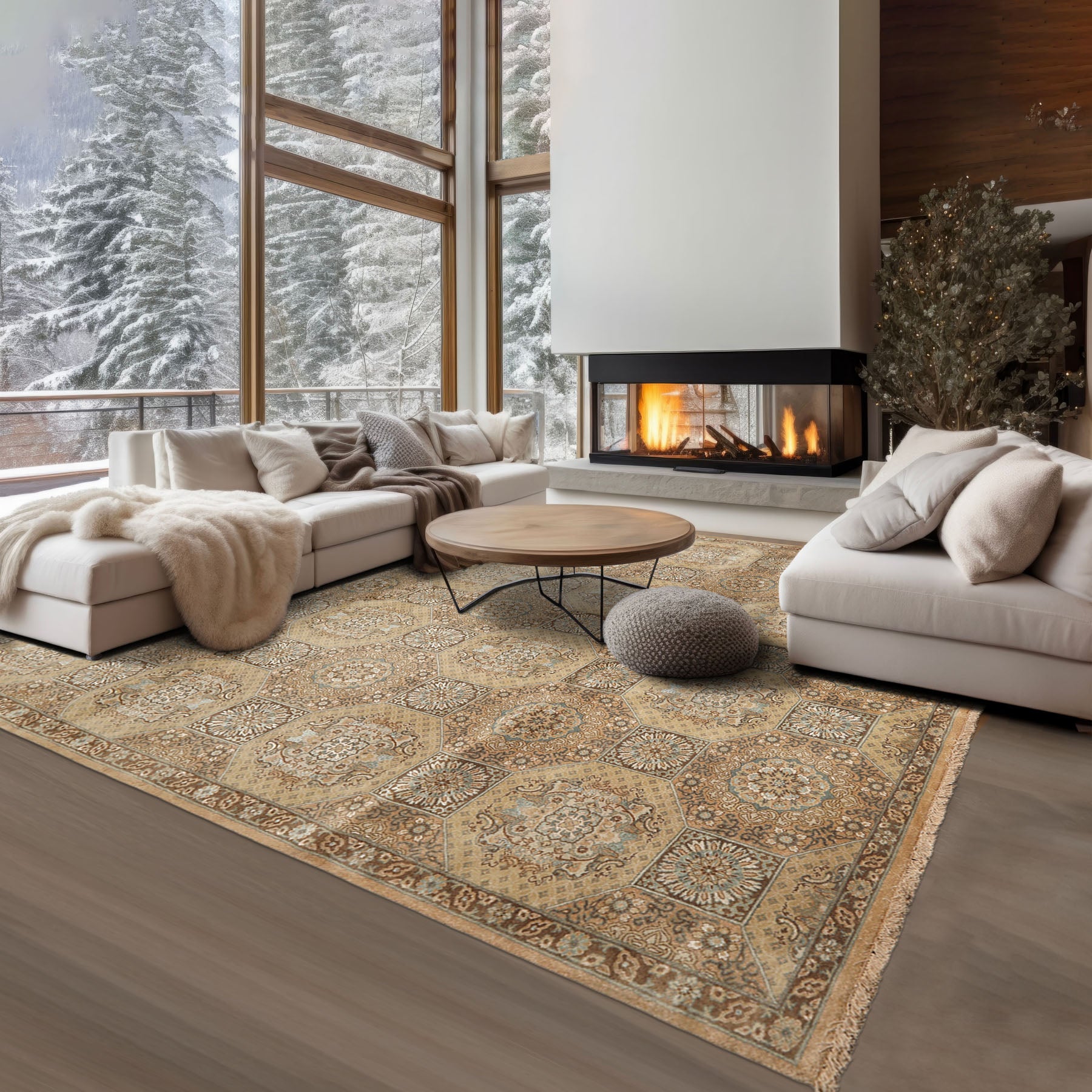 8x10 Beige, Tan, Turqoiuse Color Hand Knotted Bakhtiari Wool & Silk Transitional Oriental Rug