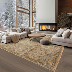 8x10 Beige, Tan, Turqoiuse Color Hand Knotted Bakhtiari Wool & Silk Transitional Oriental Rug