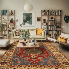 8x10 Rust, Light Gold, Blue Color Hand Knotted Oushak Wool Transitional Oriental Rug