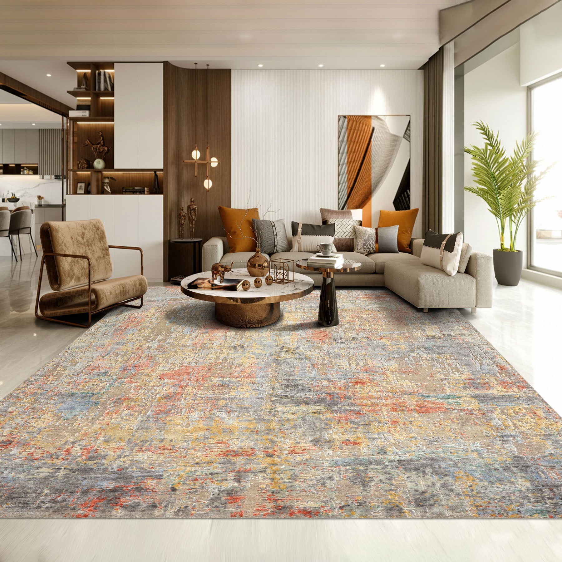 9x12 Beige, Coral, Aqua Color Hand Knotted Sherpa Wool & Bamboo Silk Modern & Contemporary Oriental Rug