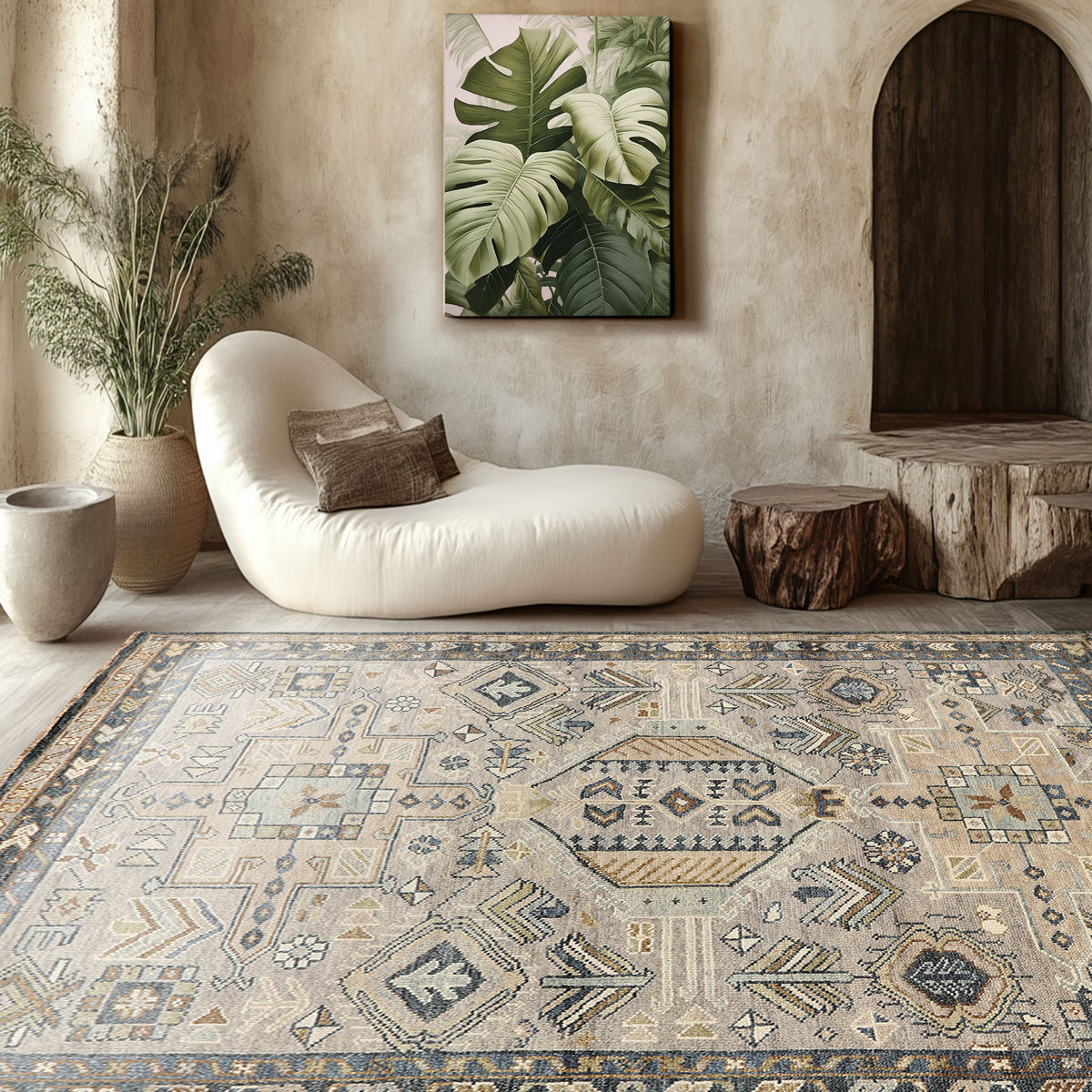 8x10 Taupe, Beige, Blue Color Hand Knotted Oushak Wool Modern & Contemporary Oriental Rug