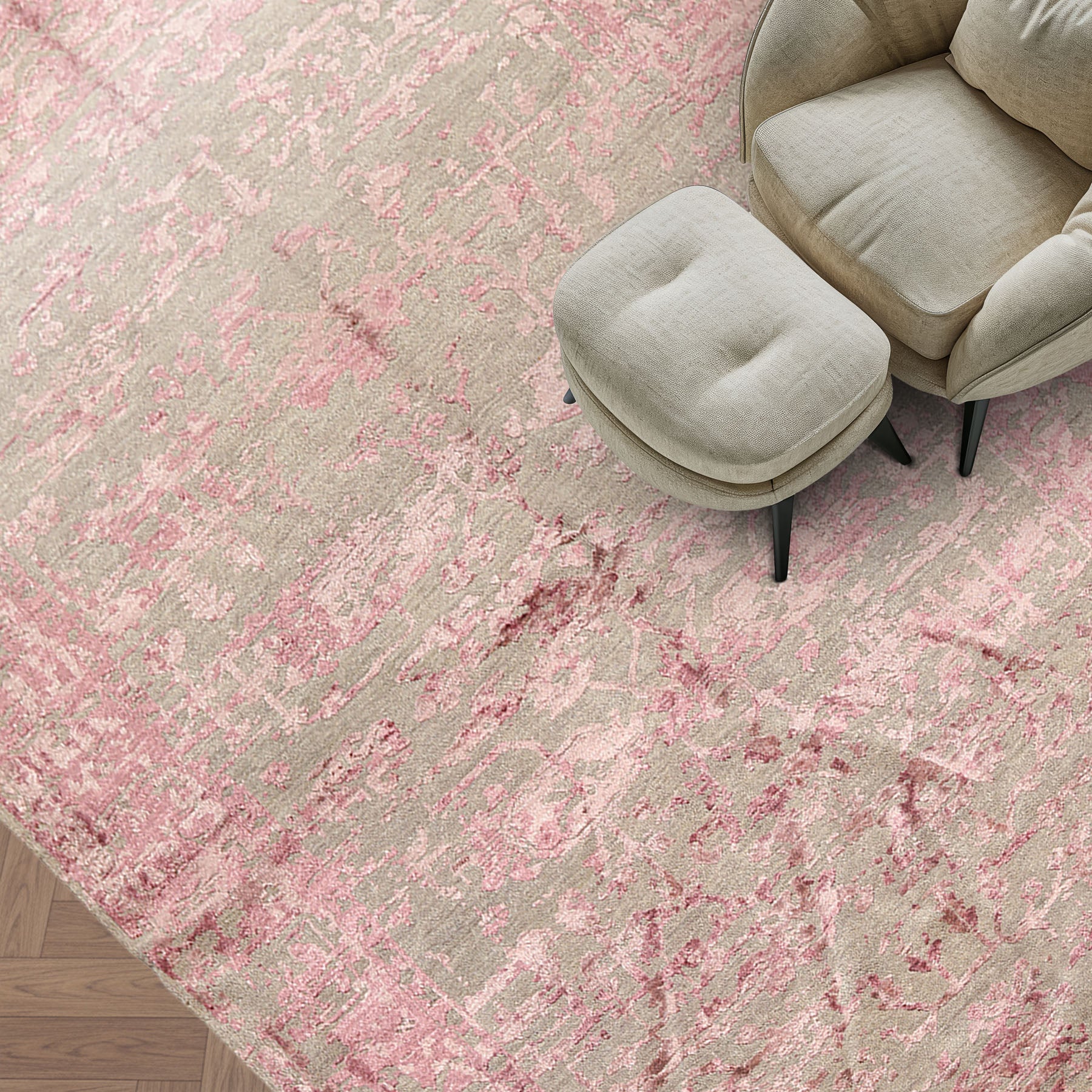 6x9 Moss, Pink, Color Hand Knotted Oushak Wool Modern & Contemporary Oriental Rug