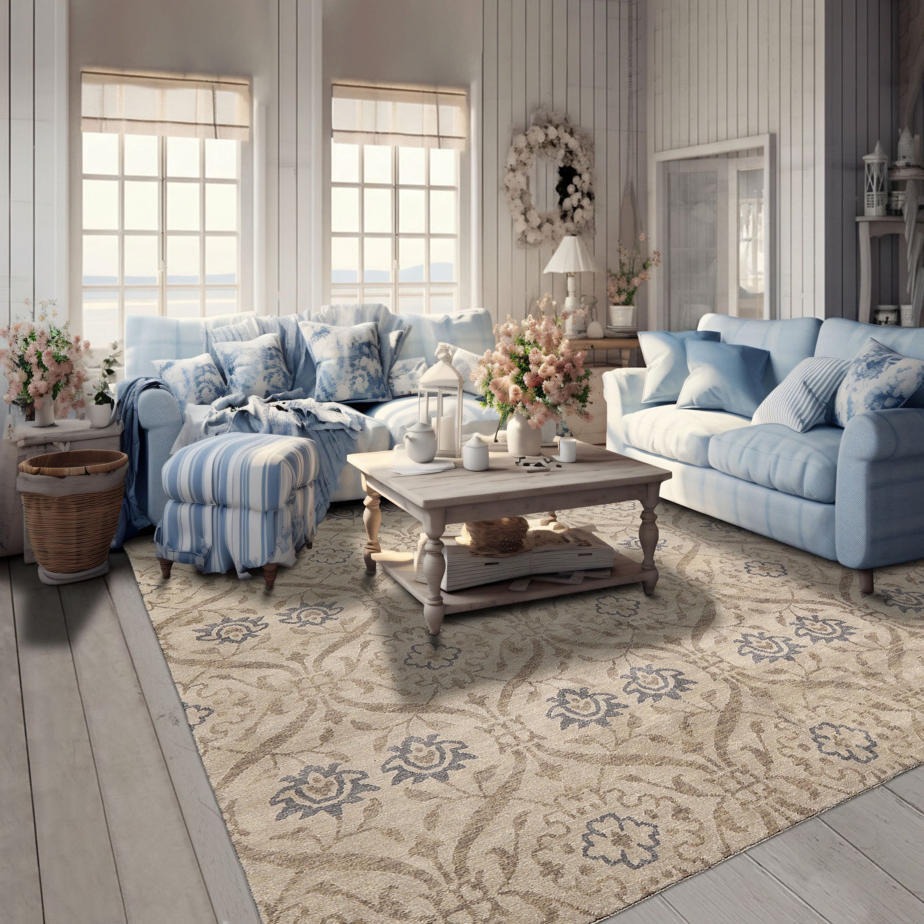 8' Square Gray, Slate, Taupe Color Hand Knotted Tibetan Wool Transitional Oriental Rug