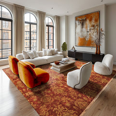 Multi Size Burnt Orange Gold Color Hand Knotted Agra Wool Transitional Oriental Rug