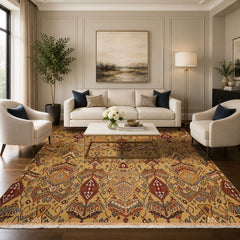 8x10 Light Gold, Rust, Sage Color Hand Knotted Soumak Wool Traditional Oriental Rug