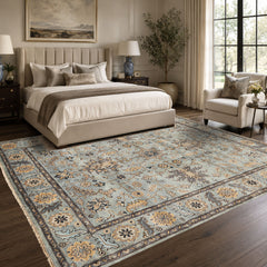 8x10 Aqua, Gray, Tan Color Hand Knotted Oushak Wool Traditional Oriental Rug