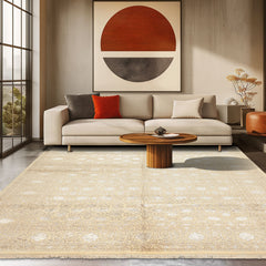 8x10 Ivory, Tan, Color Hand Knotted Tibetan Wool & Bamboo Silk Traditional Oriental Rug