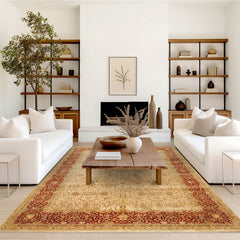 8x10 Beige, Burnt Orange, Mint Color Hand Knotted Agra New Zealand Wool Transitional Oriental Rug