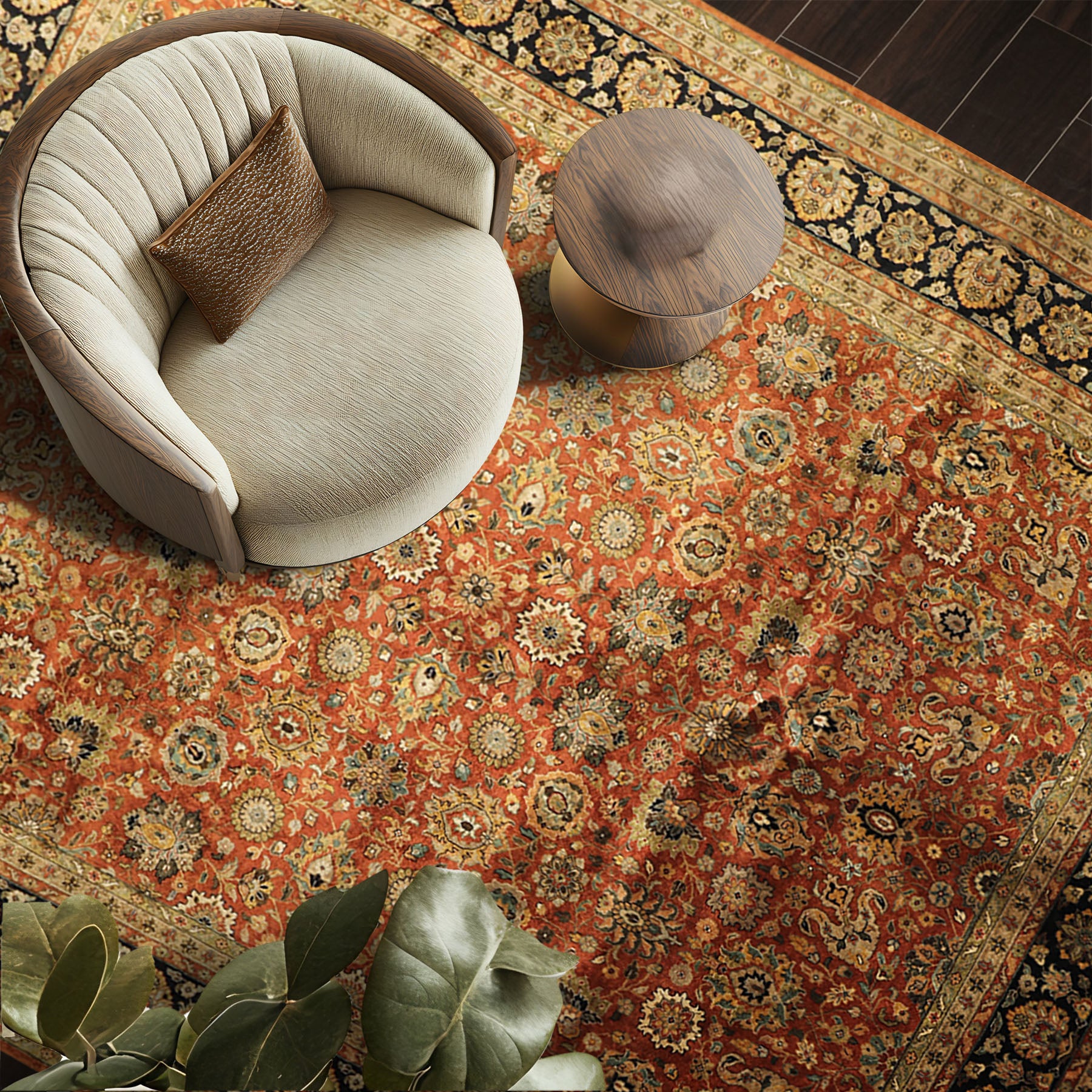 8x10 Rust, Black, Sage Color Hand Knotted Sarouk New Zealand Wool Traditional Oriental Rug