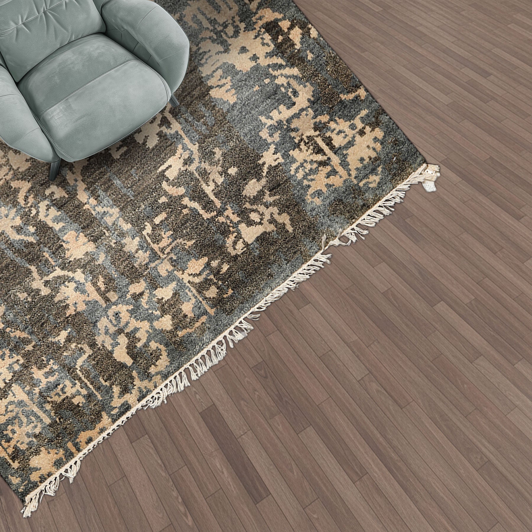 4x6 Olive, Green, Teal Color Hand Knotted Tibetan Wool Modern & Contemporary Oriental Rug