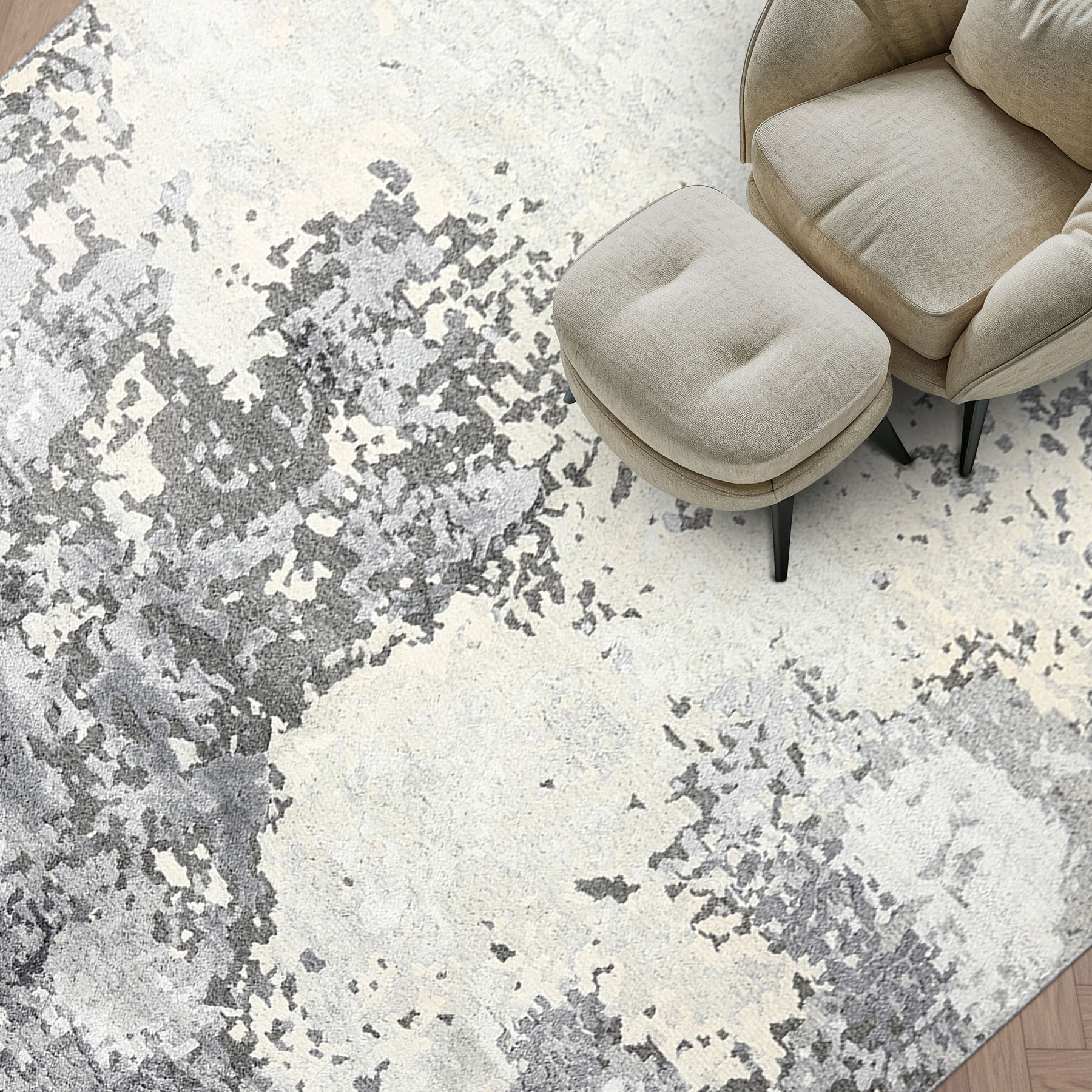 6x9 Ivory, Gray, Graphite Color Hand Knotted Sherpa Wool & Bamboo Silk Modern & Contemporary Oriental Rug