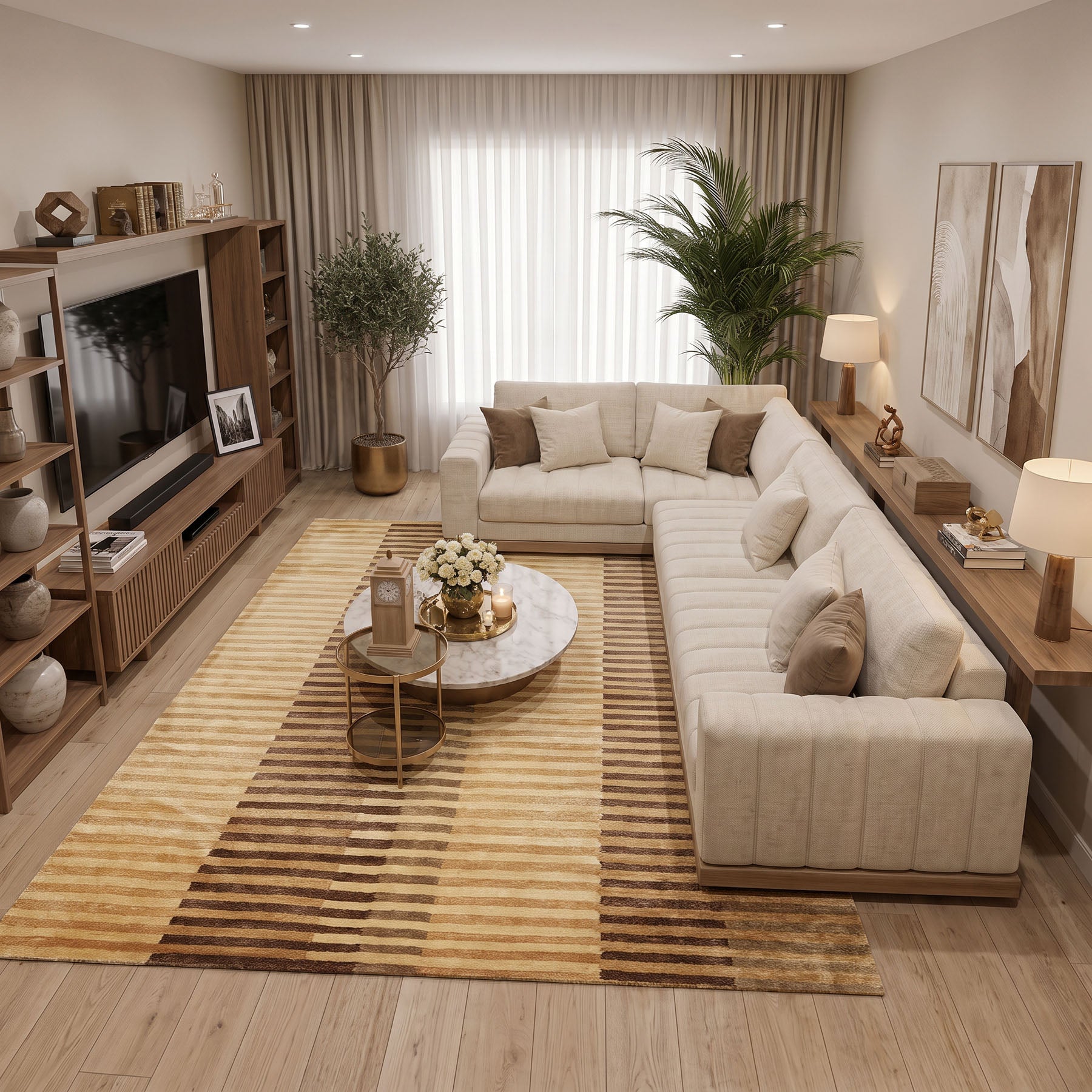 6x9 Beige, Gold, Brown Color Hand Knotted Tibetan Wool Modern & Contemporary Oriental Rug