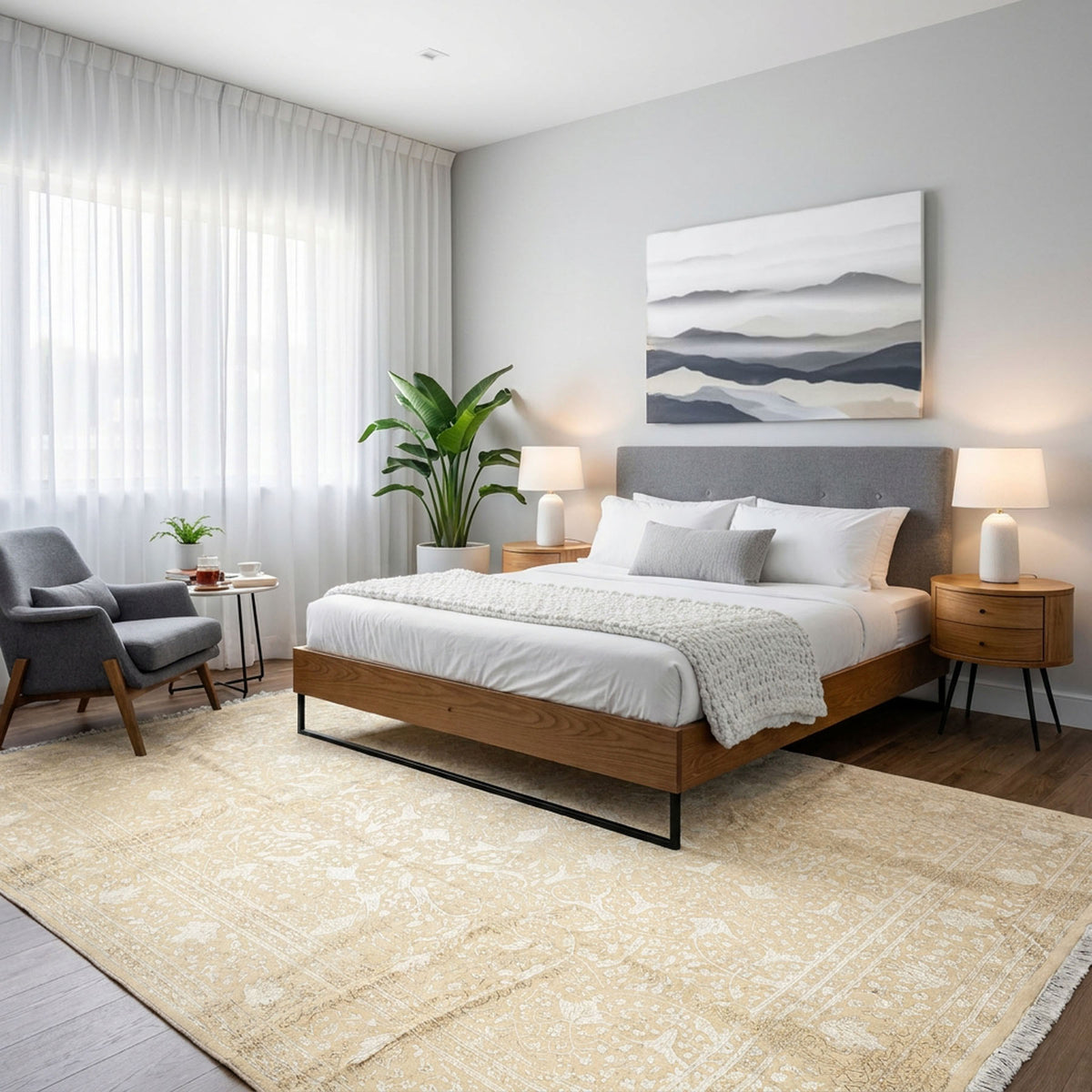 9x12 Tone on Tone Ivory, , Color Hand Knotted Tibetan Wool & Bamboo Silk Transitional Oriental Rug