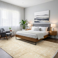9x12 Tone on Tone Ivory, , Color Hand Knotted Tibetan Wool & Bamboo Silk Transitional Oriental Rug