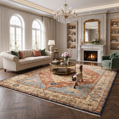 8x10 Rust, Gold, Beige Color Hand Knotted Heriz Wool Traditional Oriental Rug