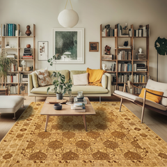 8x10 Gold, Tan, Beige Color Hand Knotted Agra Wool Transitional Oriental Rug
