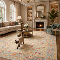 9x12 Aqua, Beige, Gold Color Hand Knotted Peshawar Wool Traditional Oriental Rug
