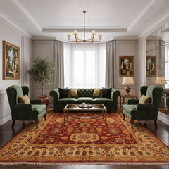 8x10 Rust, Light Gold, Caramel Color Hand Knotted Oushak Wool Traditional Oriental Rug