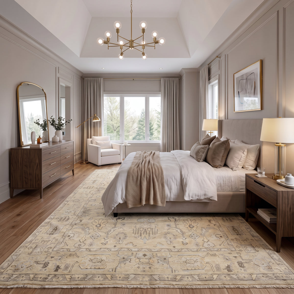 8x10 Beige, Gray, Taupe Color Hand Knotted Oushak Wool Transitional Oriental Rug