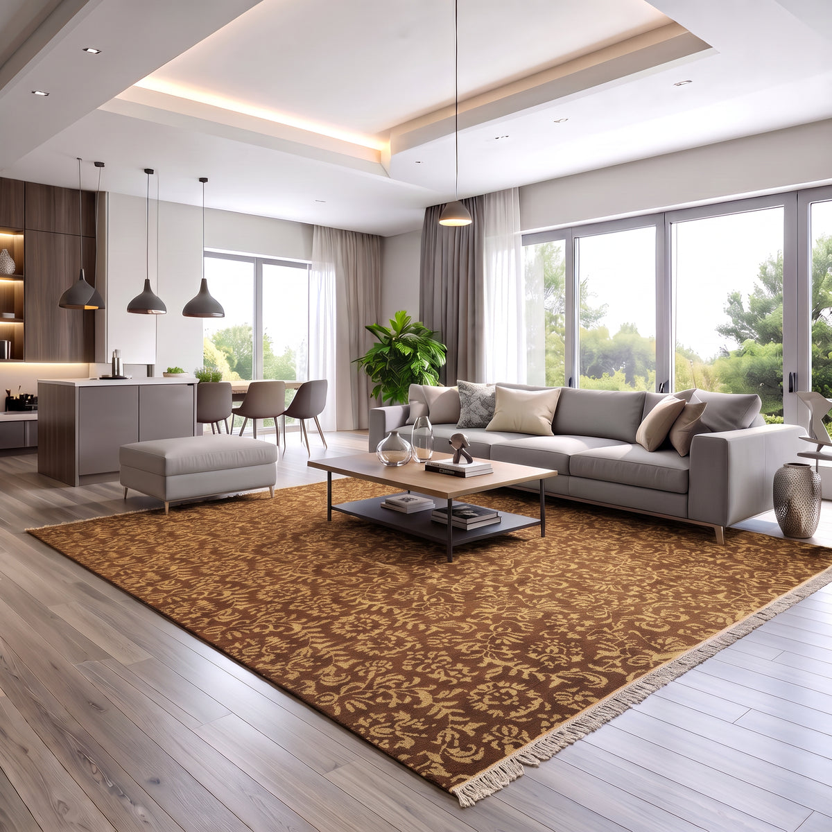 9x12 Caramel, Gold, Color Hand Knotted Soumak Wool Transitional Oriental Rug
