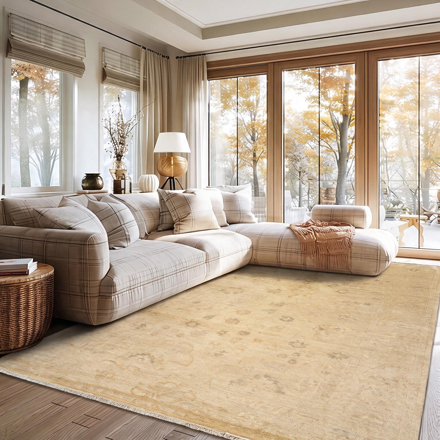 8x10 Beige, Gray, Tan Color Hand Knotted Oushak Wool Transitional Oriental Rug