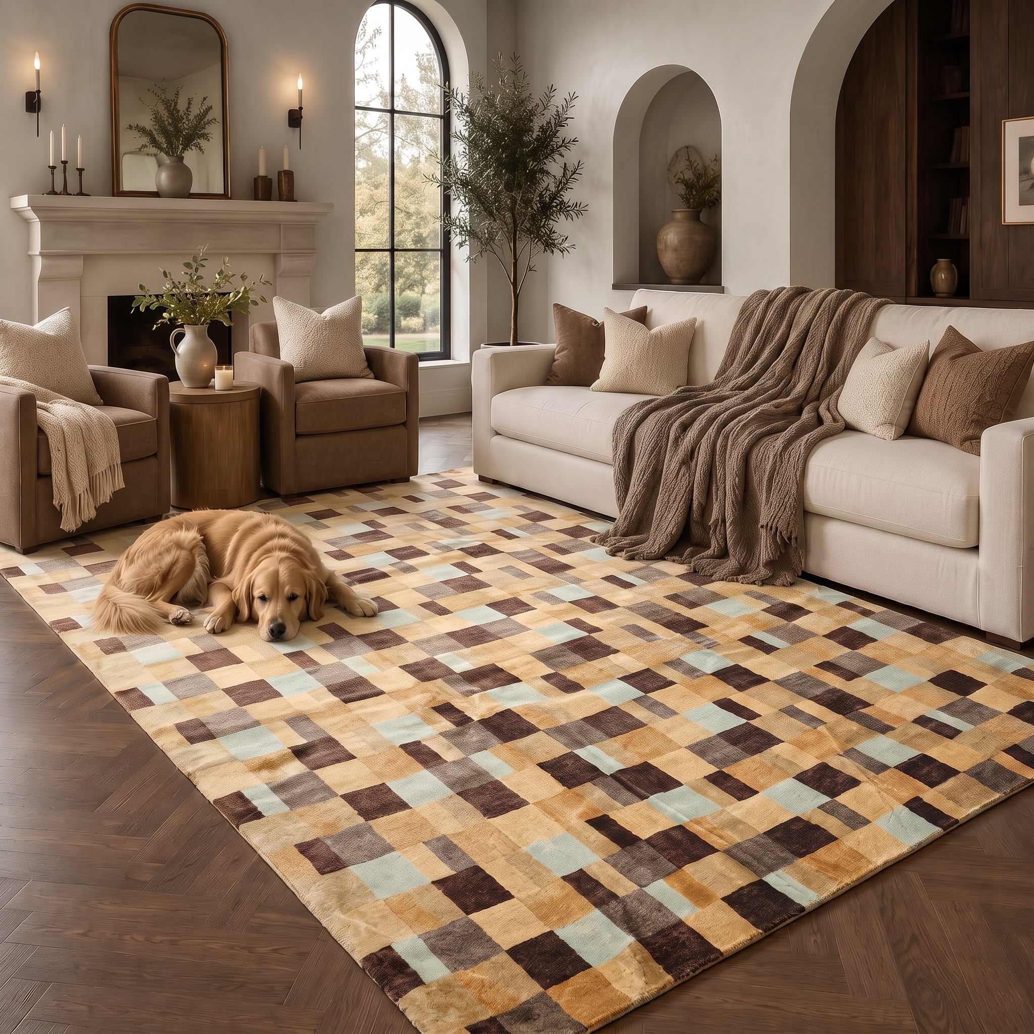 9x12 Light Gold, Brown, Seafoam Color Hand Knotted Tibetan Wool Modern & Contemporary Oriental Rug