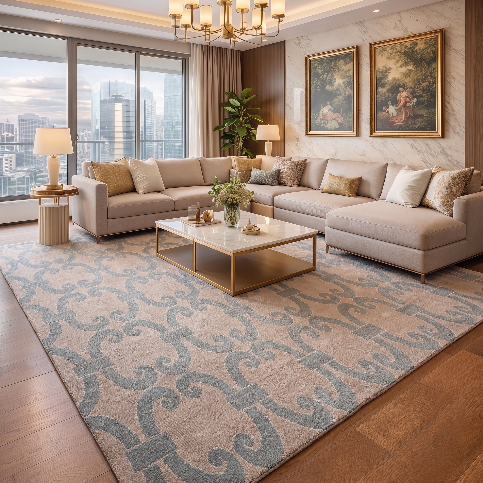 8x10 Gray, Aqua, Color Hand Loomed Tibetan Wool & Bamboo Silk Modern & Contemporary Oriental Rug
