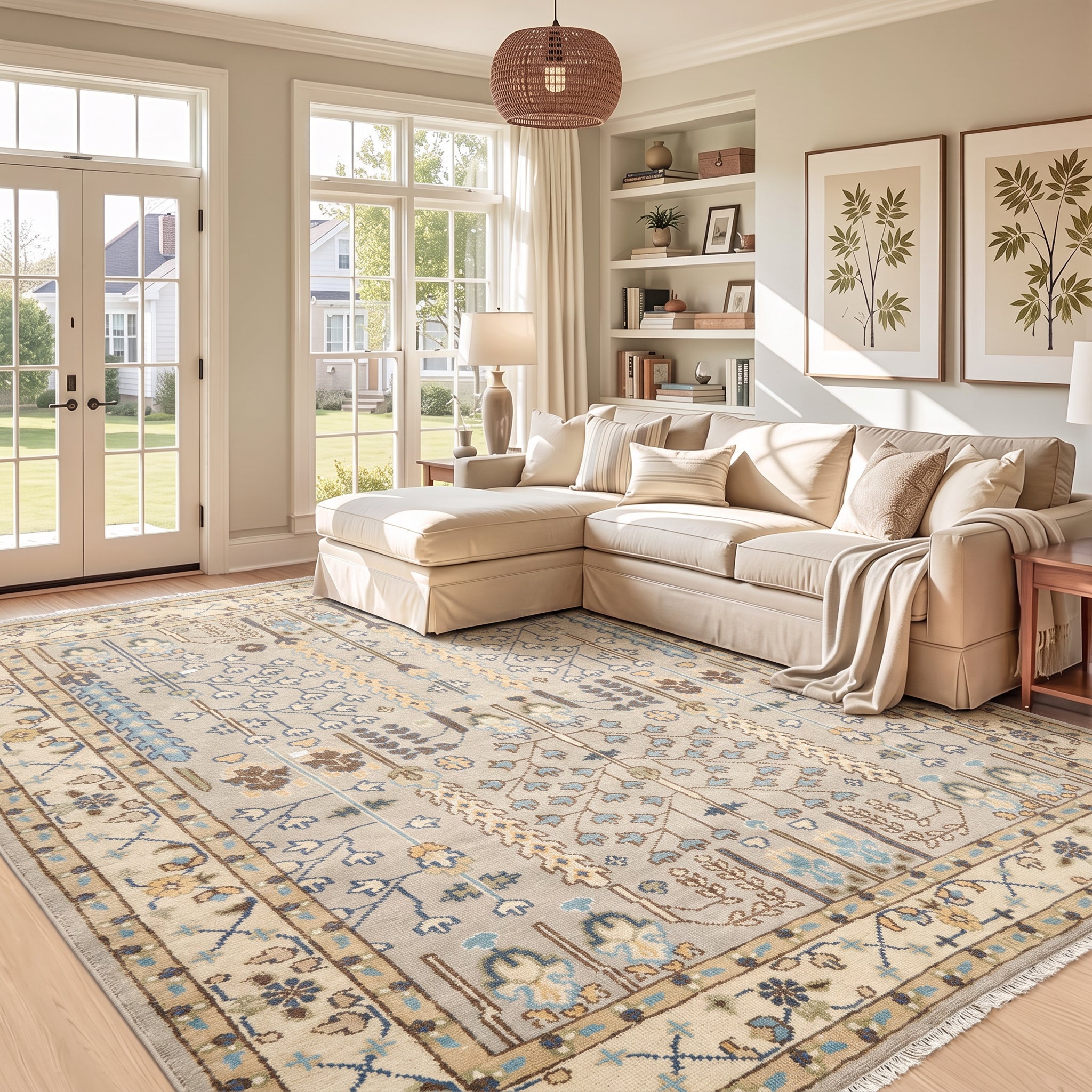 8x10 Gray, Taupe, Ivory Color Hand Knotted Oushak Wool Traditional Oriental Rug
