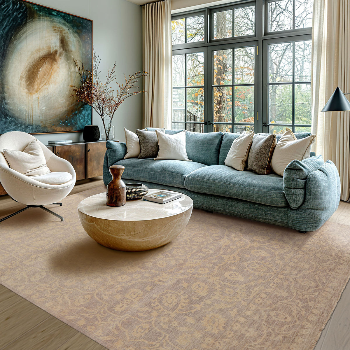 8x10 Taupe, Beige, Color Hand Knotted Chobi Peshawar Wool Transitional Oriental Rug