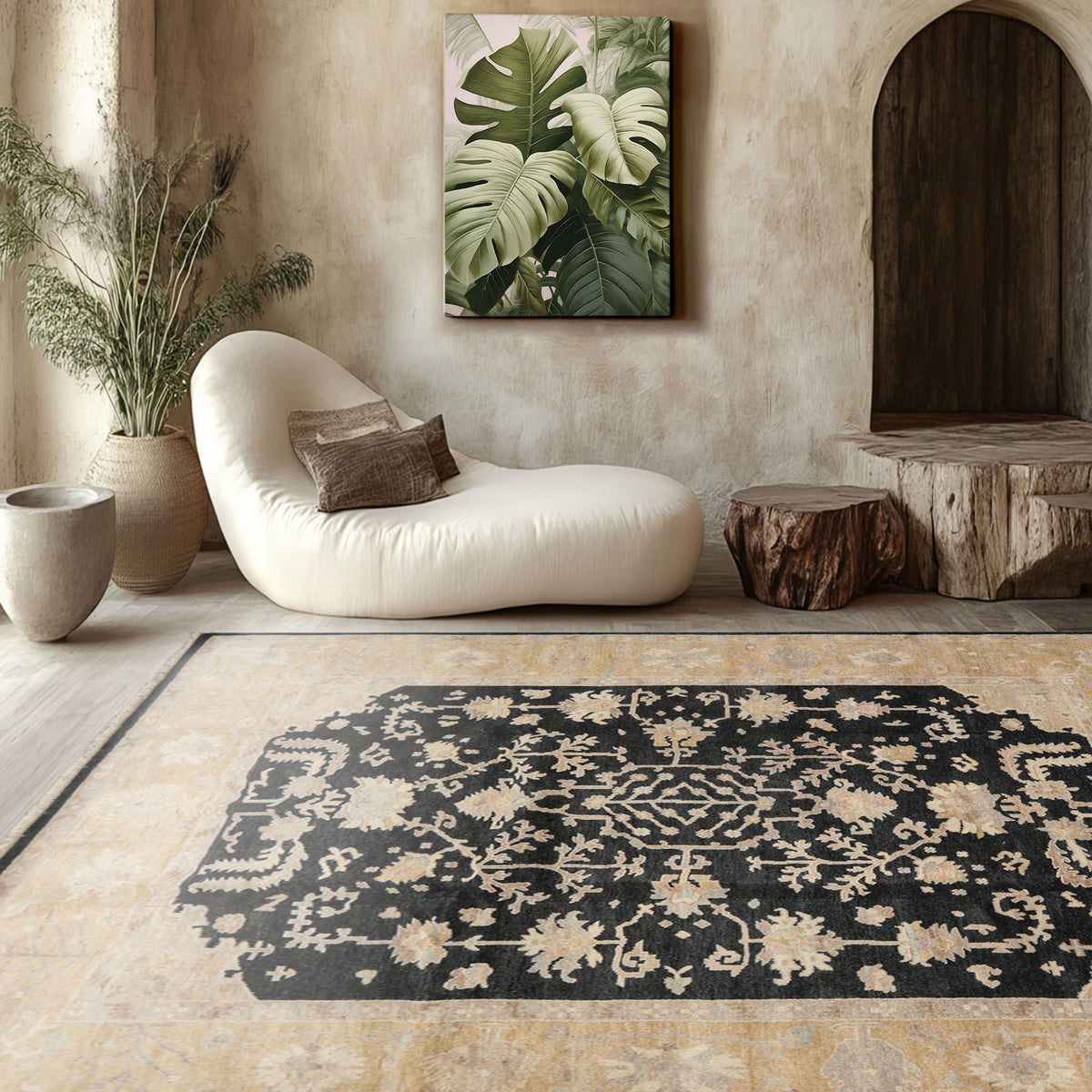 8x10 Black, Caramel, Taupe Color Hand Knotted Oushak Wool Traditional Oriental Rug
