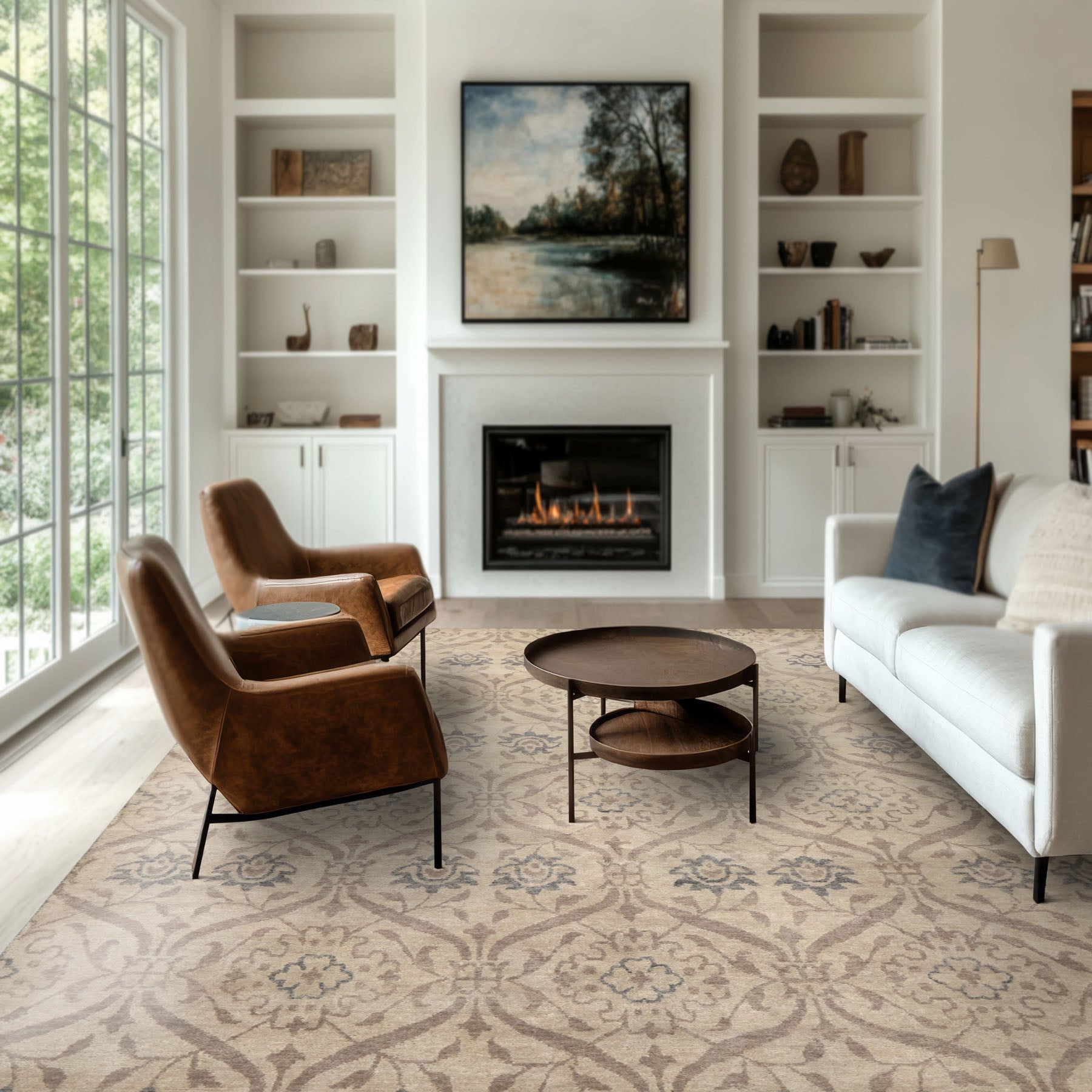 8x10 Beige, Gray, Taupe Color Hand Knotted Tibetan Wool Transitional Oriental Rug