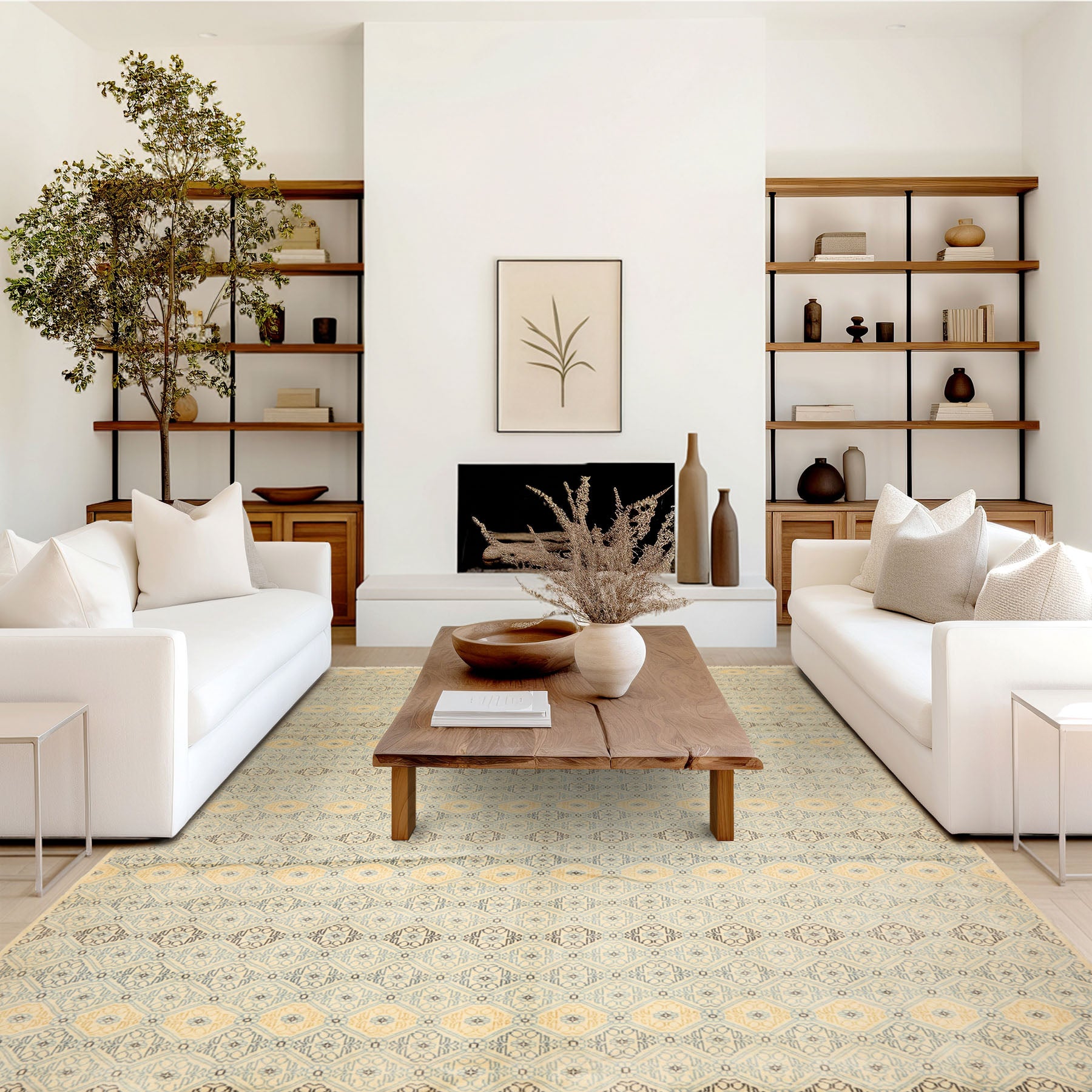 8x10 Ivory, Aqua, Gold Color Hand Knotted Tibetan New Zealand Wool Transitional Oriental Rug
