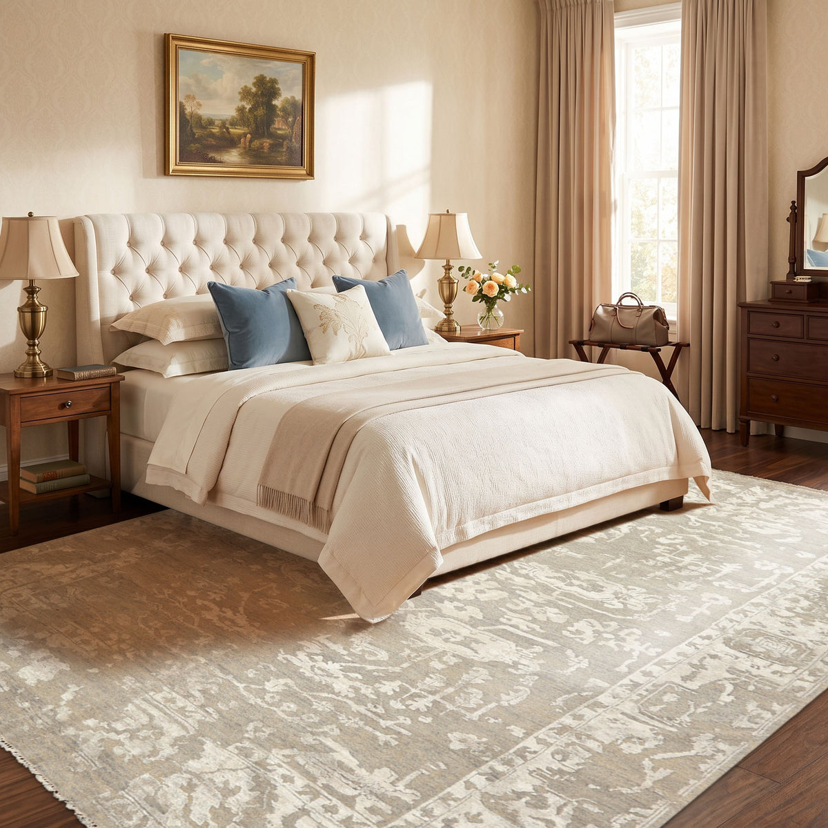8x10 Tone on Tone Gray, , Color Hand Knotted Oushak Wool & Bamboo Silk Traditional Oriental Rug