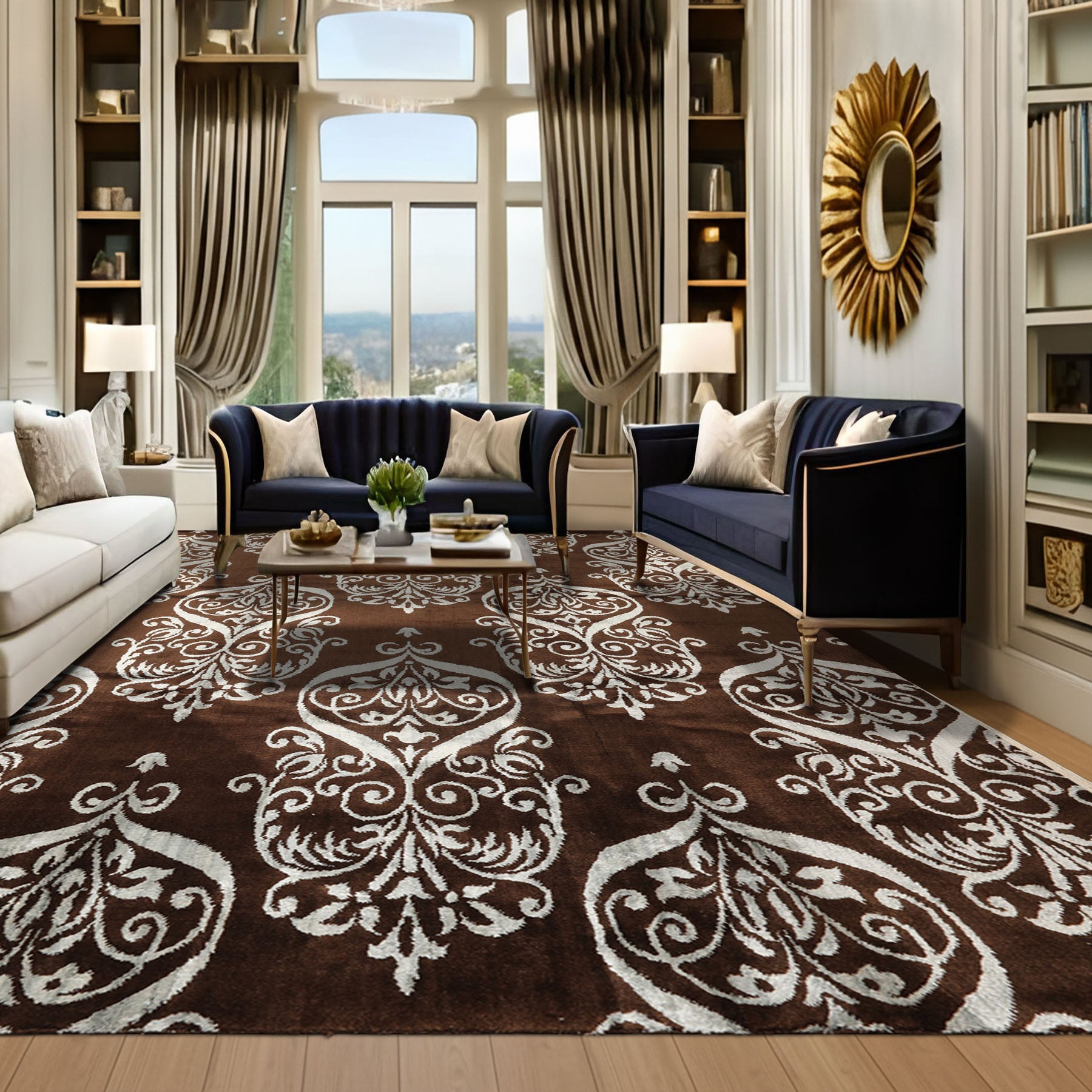 8x10 Brown, Aqua, Color Hand Loomed Tibetan Wool & Bamboo Silk Transitional Oriental Rug