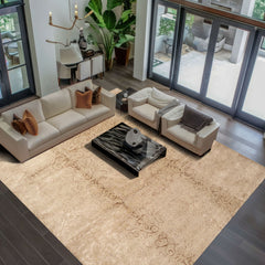 8x10 Beige, Tan, Color Hand Knotted Tibetan Wool & Bamboo Silk Transitional Oriental Rug