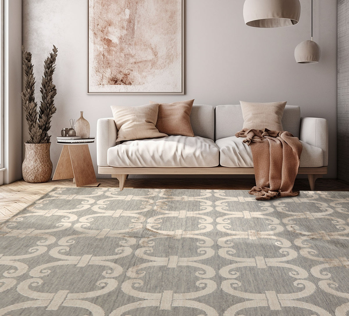 8x10 Slate, Beige, Color Hand Loomed Tibetan Wool & Bamboo Silk Transitional Oriental Rug