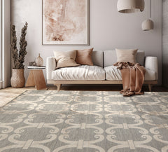 8x10 Slate, Beige, Color Hand Loomed Tibetan Wool & Bamboo Silk Transitional Oriental Rug