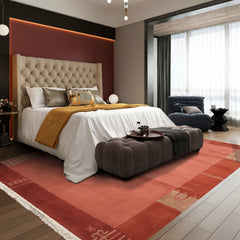5x8 Rose, Orange, Beige Color Hand Knotted Tibetan Wool Modern & Contemporary Oriental Rug