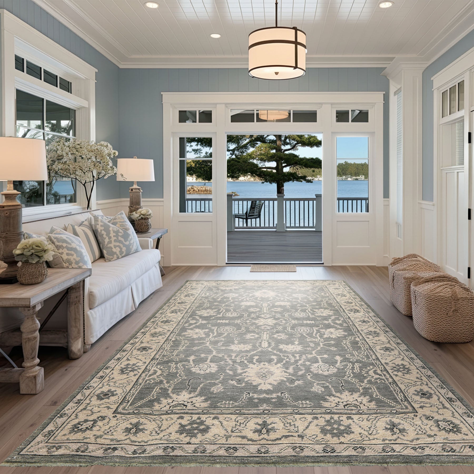 6x9 Gray, Ivory, Color Hand Knotted Oushak Wool Traditional Oriental Rug
