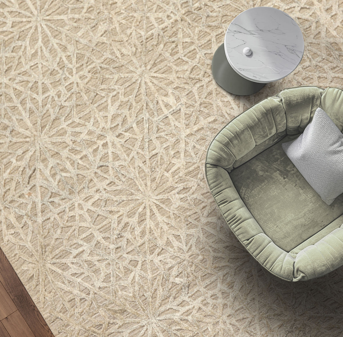 5x8 Tone on Tone Beige, , Color Hand Loomed Tibetan Wool & Bamboo Silk Transitional Oriental Rug