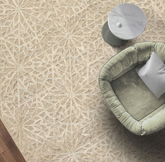5x8 Tone on Tone Beige, , Color Hand Loomed Tibetan Wool & Bamboo Silk Transitional Oriental Rug