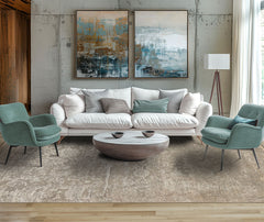 6x9 Tone on Tone Gray, , Color Hand Knotted Oushak Wool & Bamboo Silk Transitional Oriental Rug