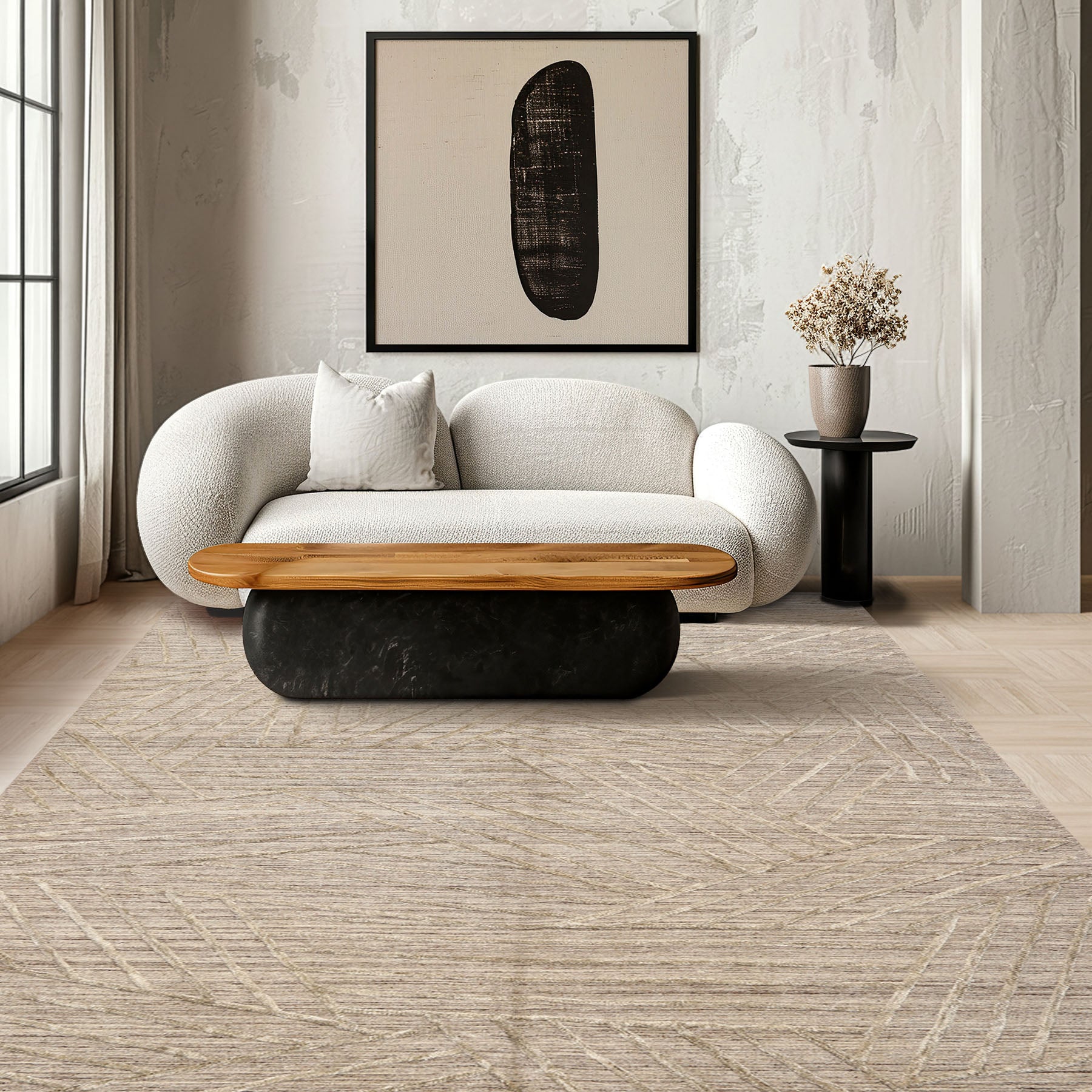 5x8 Tone on Tone Beige, , Color Hand Loomed  Wool Modern & Contemporary Oriental Rug