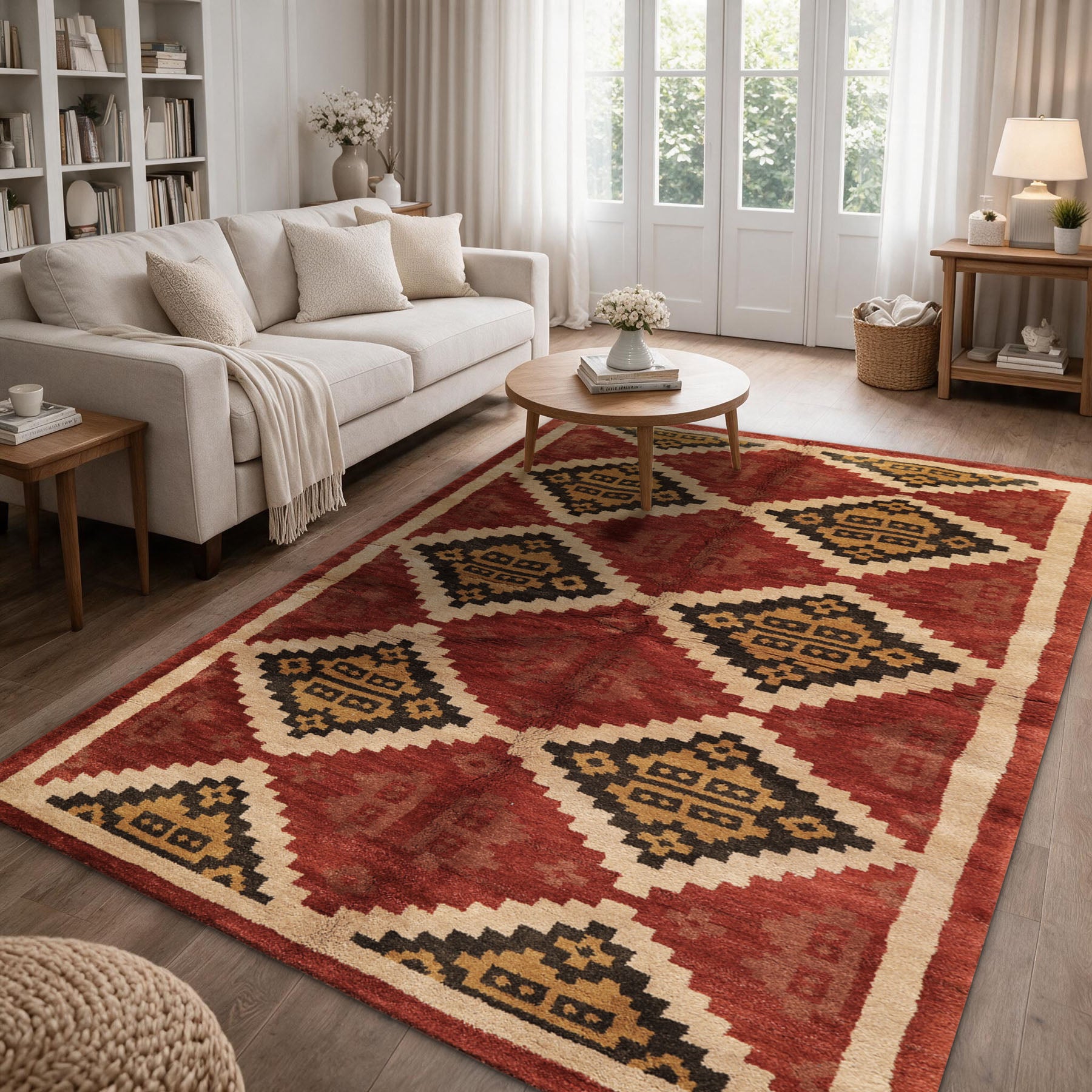 5x8 Burnt Orange, Beige, Charcoal Color Hand Knotted  Wool Modern & Contemporary Oriental Rug