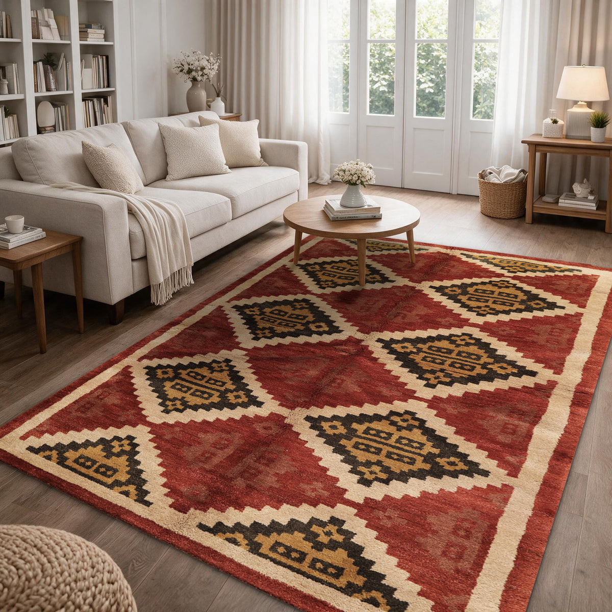 5x8 Burnt Orange, Beige, Charcoal Color Hand Knotted  Wool Modern & Contemporary Oriental Rug