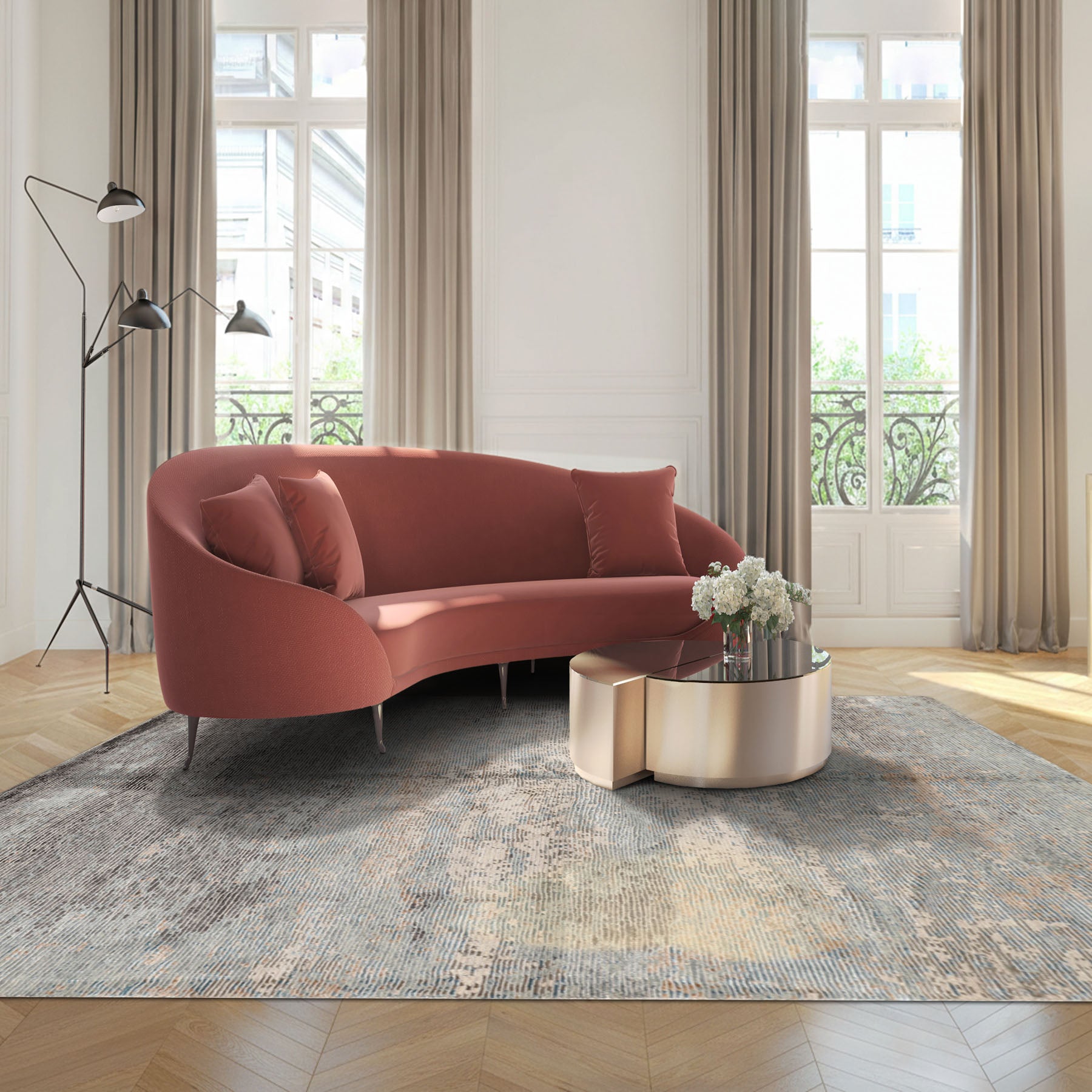 5x8 Aqua, Gray, Beige Color Hand Knotted Sherpa Wool & Bamboo Silk Modern & Contemporary Oriental Rug